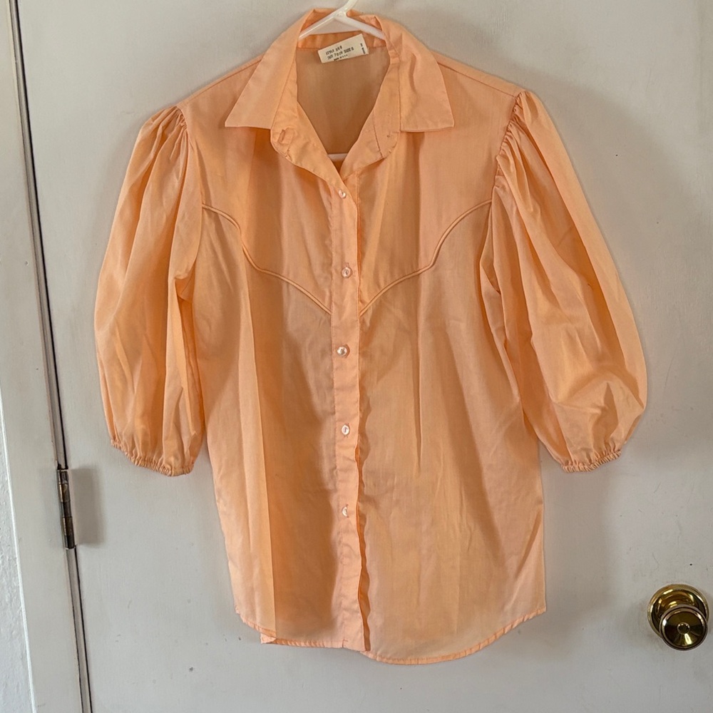 Vintage Jeri Bee peach short sleeve button down western shirt puffy sleeve Sz S